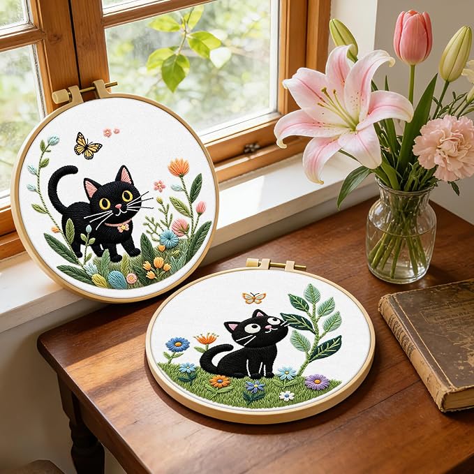 ERKOON Embroidery Kit for Beginners, 2 Set Flower Cross Stitch Set Include - Image 2