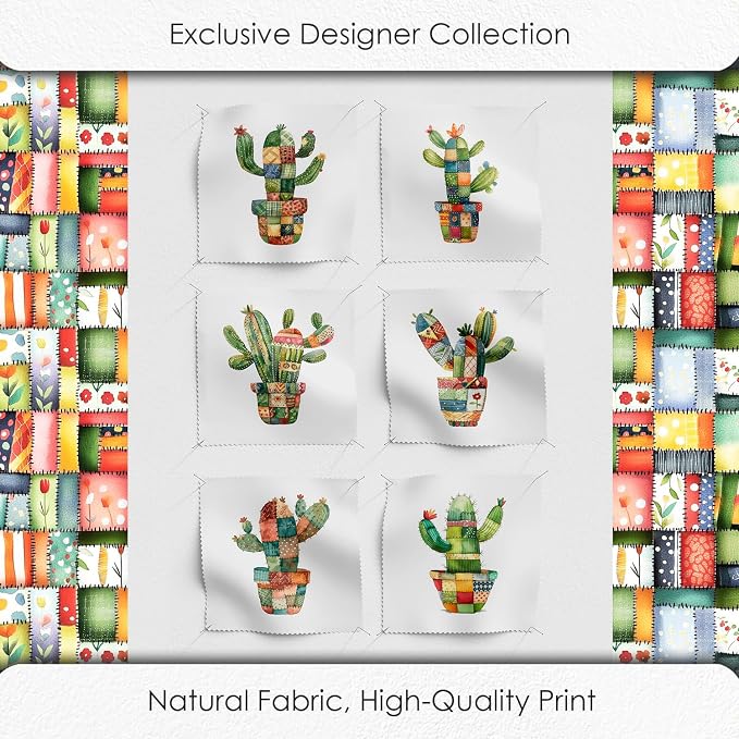 Patchwork Cactus Cotton Fabric Panel – Six 10×10 inch Designs + Bonus 29.5×19.6 - Image 5
