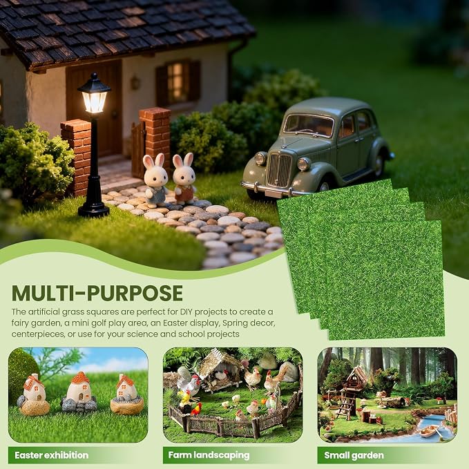4 Packs 6x6 Inch Cuttable Artificial Grass Squares, Realistic Fake Grass Mats - Image 7