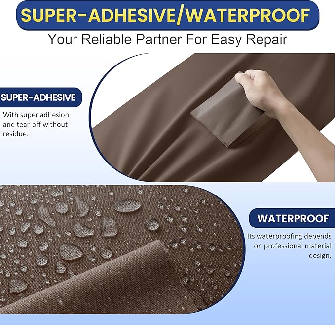 Self-Adhesive Canvas Repair Tape, 16" x 40" Waterproof Canvas Repair Patch, Fabric Patch Repairs Kit for Furniture, Tents, Sunbrellas, Boat Covers Awnings, Couches, Clothes, Bags Darker Brown
