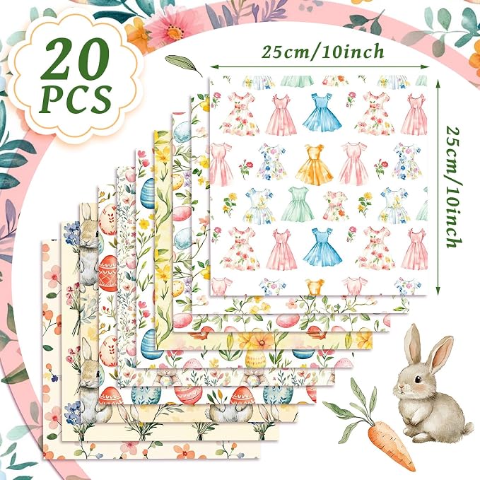 HunnmingRe 20 Pcs 10''x10'' Vintage Easter Quilting Fabric Square Bundle Pastel - Image 2