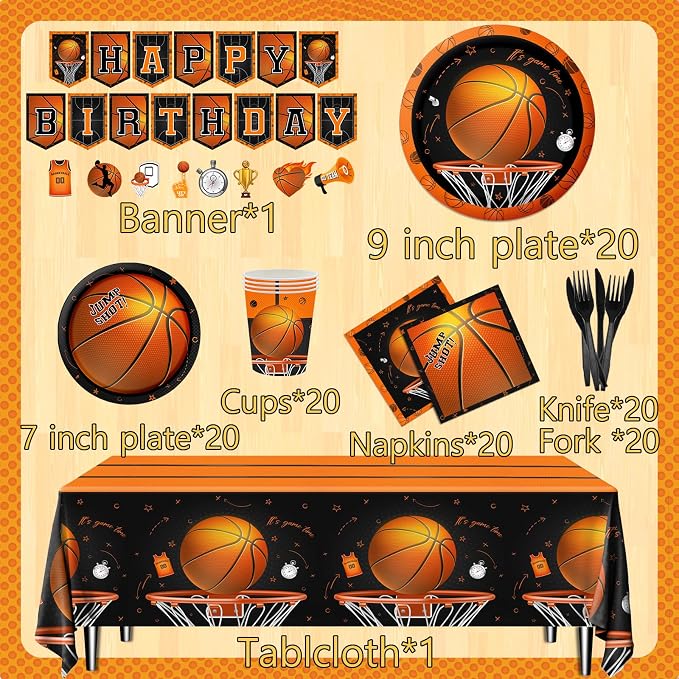 CMUSKO Basketball Party Supplies, Include Basketball Plates and Napkins - Image 6