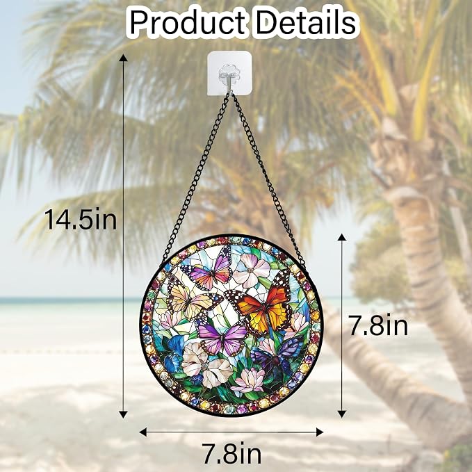 DASTOLL Stained Glass Window Hanging, Colorful Butterfly Suncatcher - Image 7