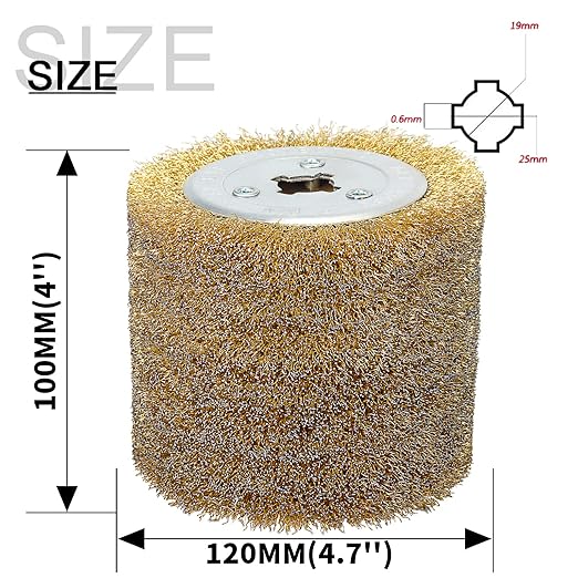 120x100mm Copper Plated Steel Wire Brush Wheel Surface Conditioning Tool 4.7" x 4" with 3/4" Quad Keyway for Surface Finishing of Stainless Steel, Aluminum, Metal and Wood (0.3 Wire)