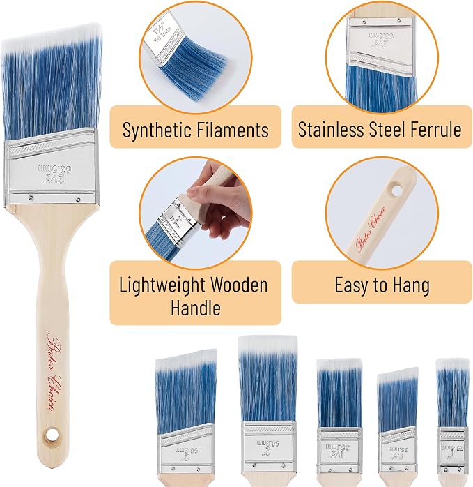 Bates Angle Paint Brushes, 12 Pack, Treated Wood Handle, Stain & Wall Brushes - Image 3