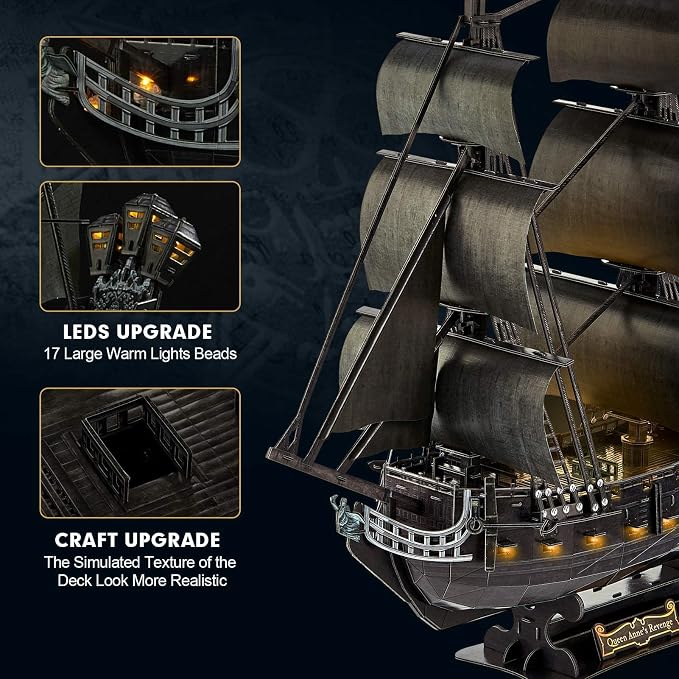 3D Puzzle for Adults Moveable LED Pirate Ship - Image 4
