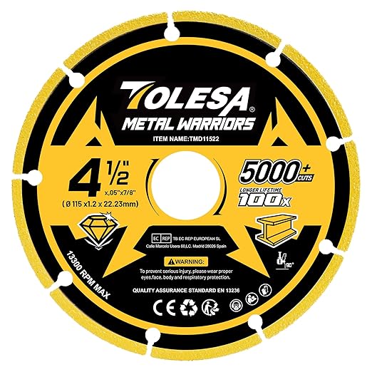 TOLESA Diamond Cutting Wheel 4 1/2 x 7/8 Inch for Metal, Cut Off Wheel with 5000+ Cuts on Rebar, Steel, Iron and INOX, 1 Pack
