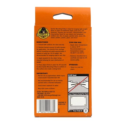 Gorilla Removable Mounting Putty Reusable & Repositionable Adhesive 168 Count - Image 9
