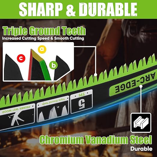 12-Inch Arc Curved Reciprocating Saw Blades Set with Storage Box – 5 Pieces, 5 TPI, CR-V Steel for Tree Trimming & Wood Pruning