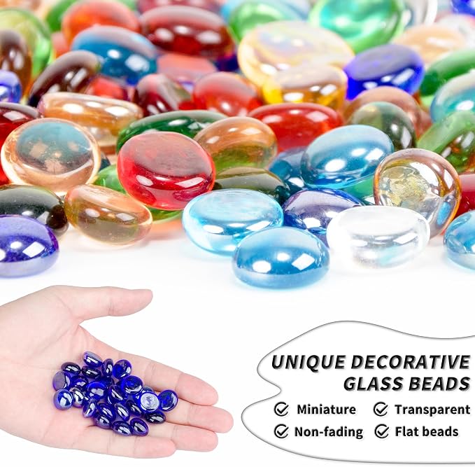 1 LB Blue Flat Glass Beads, 160-180PCS Small Glass Marbles, Mini Flat Round - Image 3