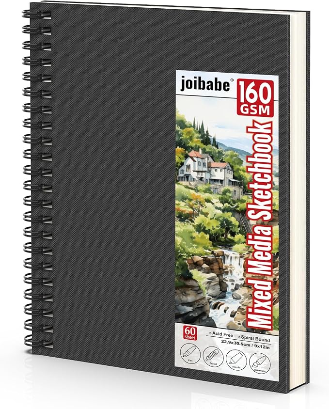 joibabe Spiral Bound Mixed Media Sketchbook, 160 GSM Heavyweight Acid Free Paper by Joibabe