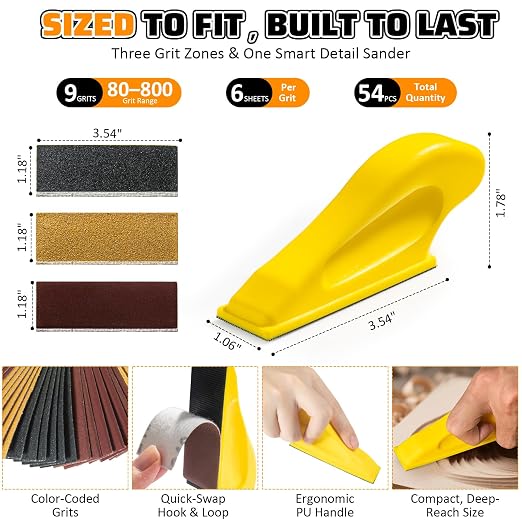 54PCS Premium Micro Sander, Detail & Mini Sander Block – Precision Small Hand - Image 2