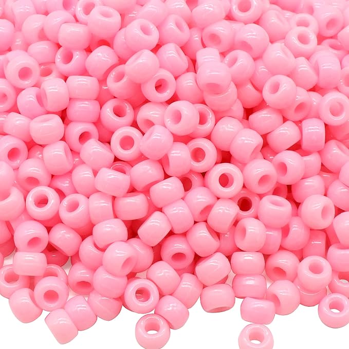 1000Pcs Pony Beads Bracelet 9mm Pink Plastic Barrel Pony Beads by Auvoua