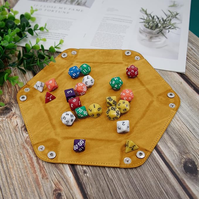 SIQUK 6 Pieces Dice Tray Hexagon Dice Rolling Holder Folding PU Leather Dice - Image 4
