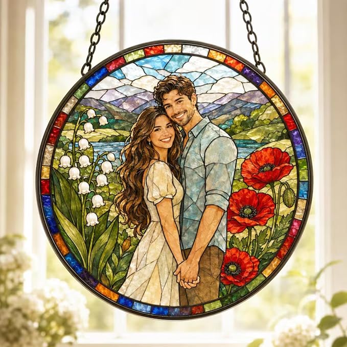 Personalized Couples Photo Faux Stained Glass Sun Catcher, Photo Couple - Image 2