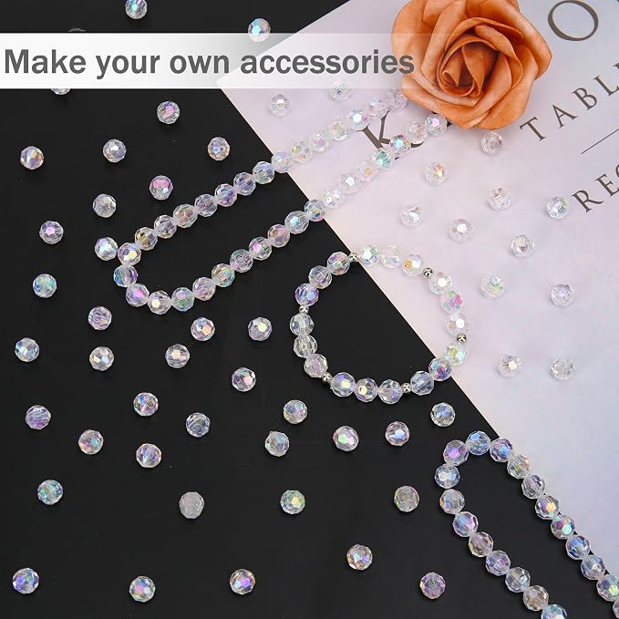 BONNY BOXX 500pcs 8mm Acrylic Faceted Round Crystal Beads Transparent AB Loose - Image 3