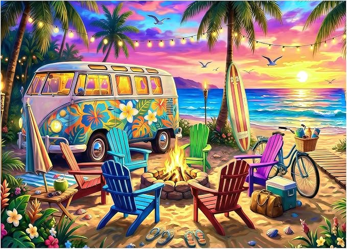 Sunset Beach Camp Puzzles for Adults 1000 Pieces, Challenging Jigsaw Puzzles by FLYHOUR