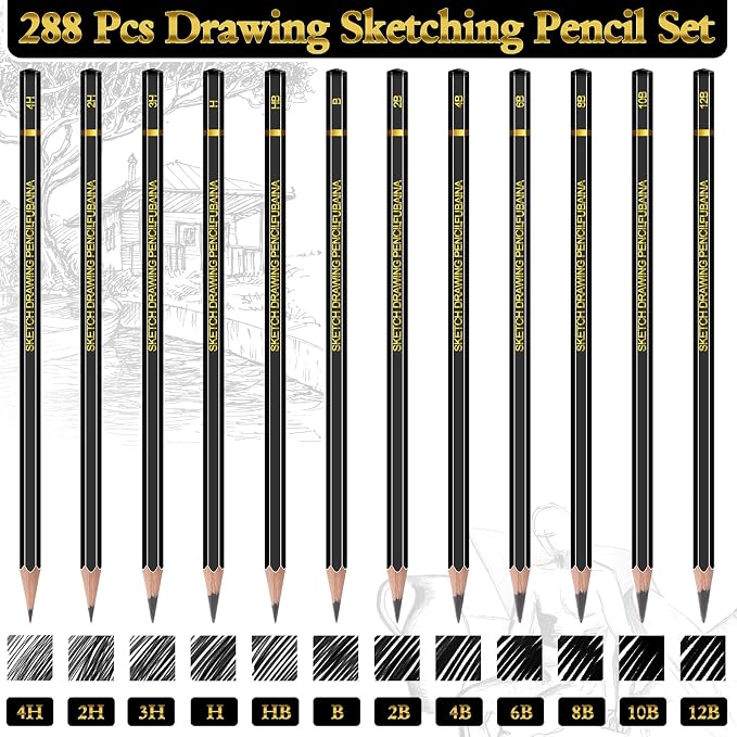 288 Pcs Drawing Sketching Pencil Set Professional Graphite Charcoal Gift Bulk - Image 3