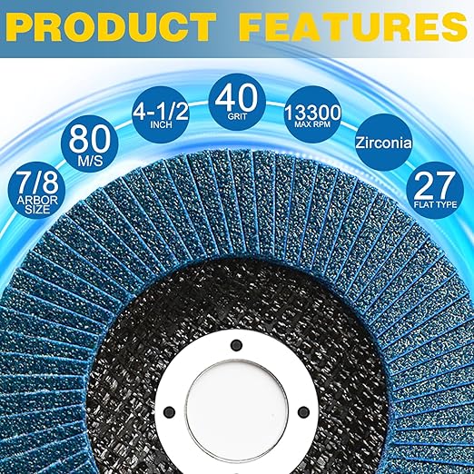 Flap Discs 4 1/2 for Angle Grinder, 12 Pcs Flap Discs 40 Grit, 4.5" x 7/8" High Density Zirconia Type 27 Flap Sanding Disc for Grinding, Rust Removal, Sanding and Finishing - 12 Packs