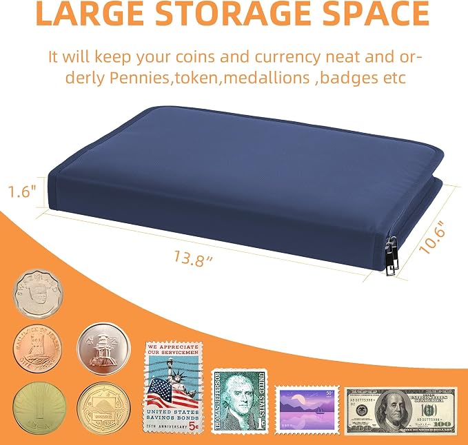 400-Pocket Fireproof Coin Collection Book & 36 Paper Money Organizer Binder | - Image 4