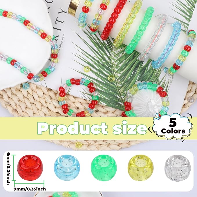 Glitter Pony Beads 1000 Pcs for Friendship Bracelets, Hair Braiding, Earrings - Image 2