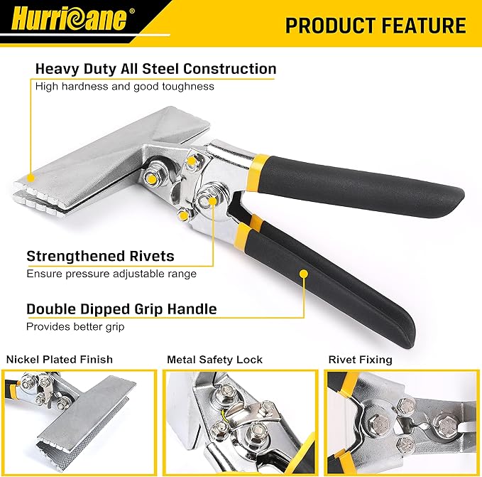 HURRICANE Sheet Metal Hand Seamer, 6 Inch Straight Jaw Sheet Bender Tools for Flattening Metal, Bending Pliers with Double Dipped Cushion Handle
