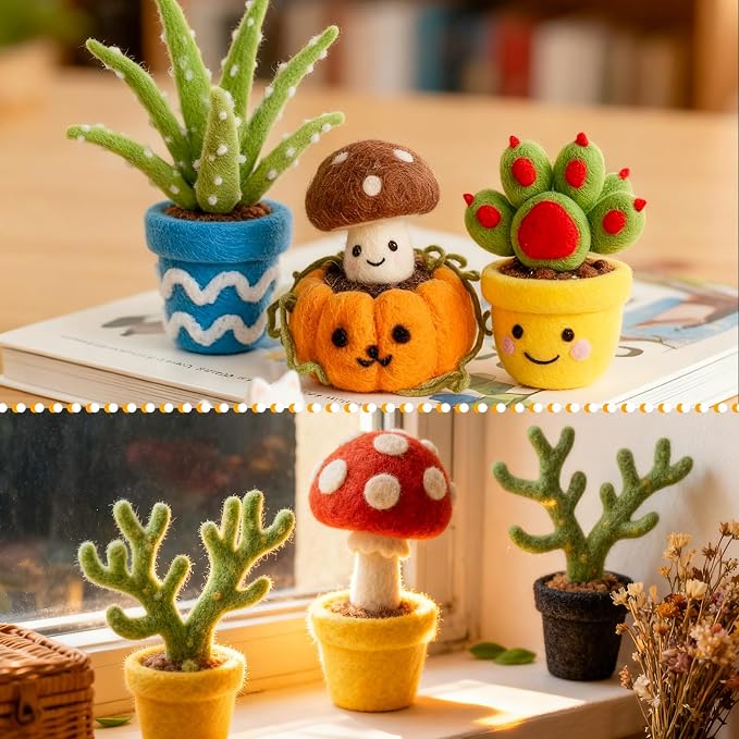 Needle Felting Kit for Beginners, 28 Colors Wool Roving DIY Succulent Plants - Image 2