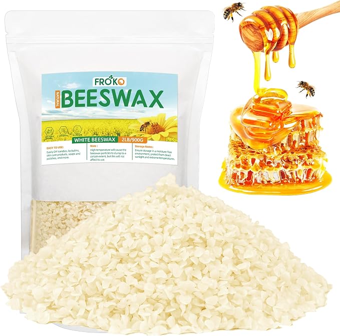 FROKO White Natural Beeswax Pellets 2LB, Organic Beeswax, Beeswax by FROKO