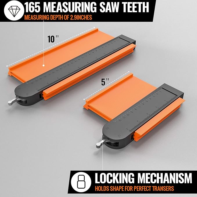 Contour Gauge Duplicator with Lock, 2 Pack Widen Shape Contour Duplication Gauge Profile Tool (5" & 10"), Precisely Copy Irregular Shape Instant Template for Corner, Pipe, Tile, Flooring, Molding