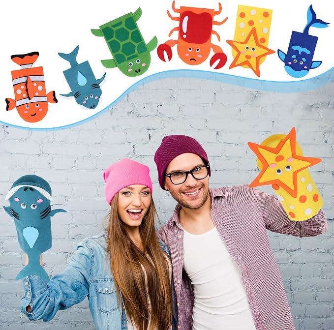 Liliful 24 Pcs Ocean Animals Hand Puppet Making Kit Felt Arts and Crafts Puppet - Image 7
