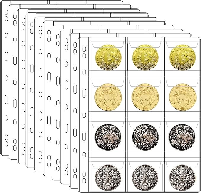 10 Sheets Coin Collection Pages, Coins Pocket Page by Ettonsun