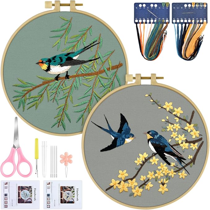 ERKOON Embroidery Kit for Beginners, 2 Set Floral Cross Stitch Set Include by ERKOON