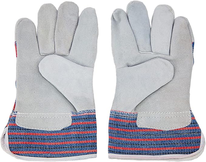 Work Leather Gloves with Cool Cotton Lined Backing Lightweight & Versatile Split Leather Safety Cuff Work Gloves
