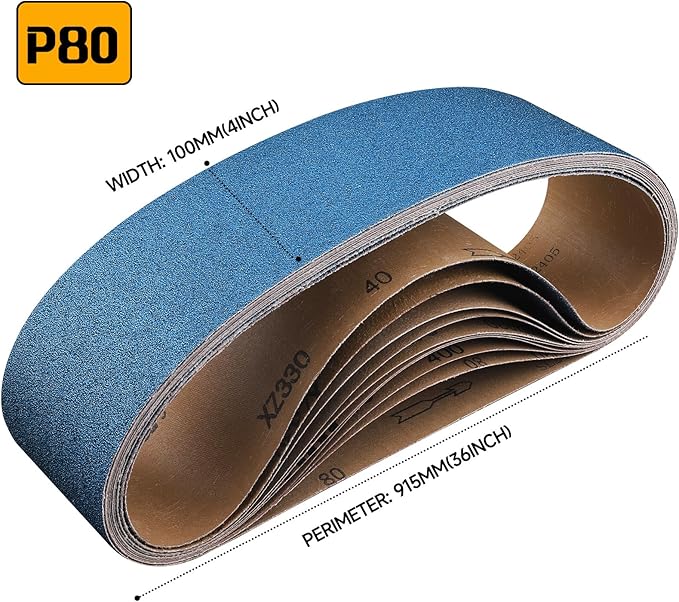 8-Piece 4 x 36 Inch 80 Grit Zirconia Sanding Belts, Heavy Duty Long-lasting Sanding Bands for Belt Sander, Rust Paint Removal, Wood Metal Grinding and Finishing
