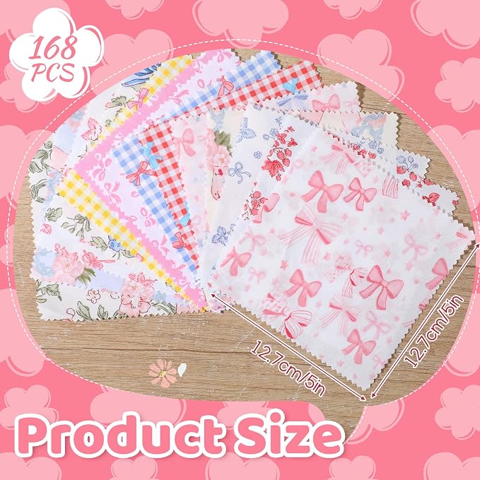 168 Pcs Multicolor Charm Packs for Quiltings, Beautiful Colorful Bow and Flower - Image 3