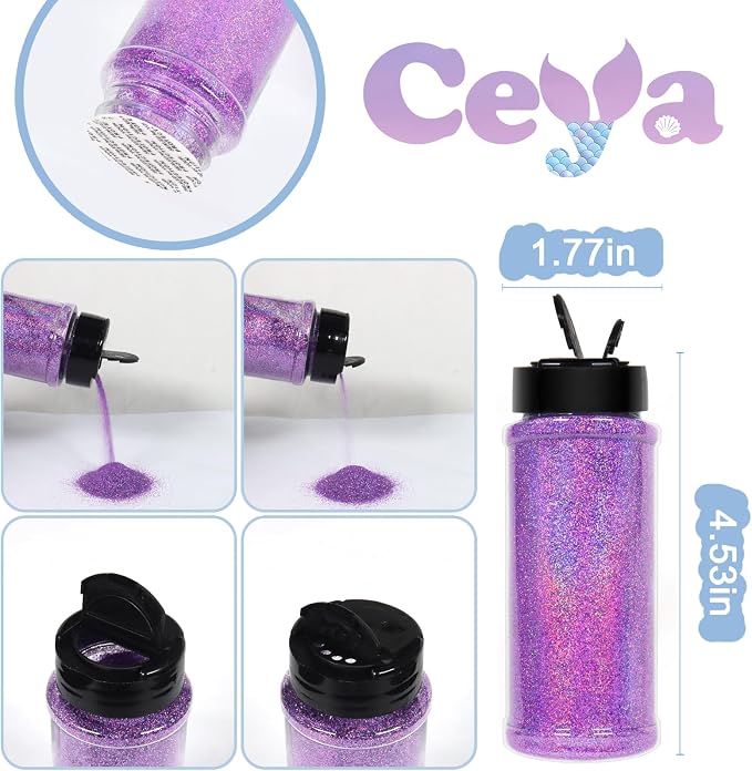 Ceya 3.8oz/ 110g Holographic Ultra Fine Glitter Powder Laser Light Purple - Image 4