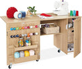 Best Choice Products Large Folding Sewing Table, Caster Wheels, Storage Shelves by Unknown