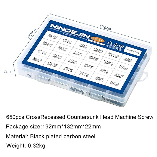 NINDEJIN 650 pcs Laptop Screw Kit, Replacement Computer Notebook Miniature Screws, M1.4 M1.7 M2 M2.5 M3 Note PC Motherboard Round Pan Head Phillips Fasteners Set
