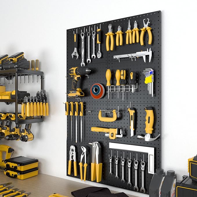 Peg Board, 8 Pack Metal Pegboard Panels Black Pegboards Wall Organizer with Bent Frame Heavy Duty Peg Board for Walls Home, Garage Tool Storage, Office Organization, Craft Room, Kitchen