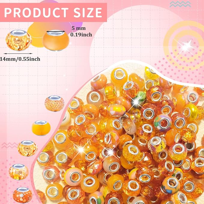Large Hole Beads Spacer Beads Orange Assorted European Craft Big Beads Large - Image 2