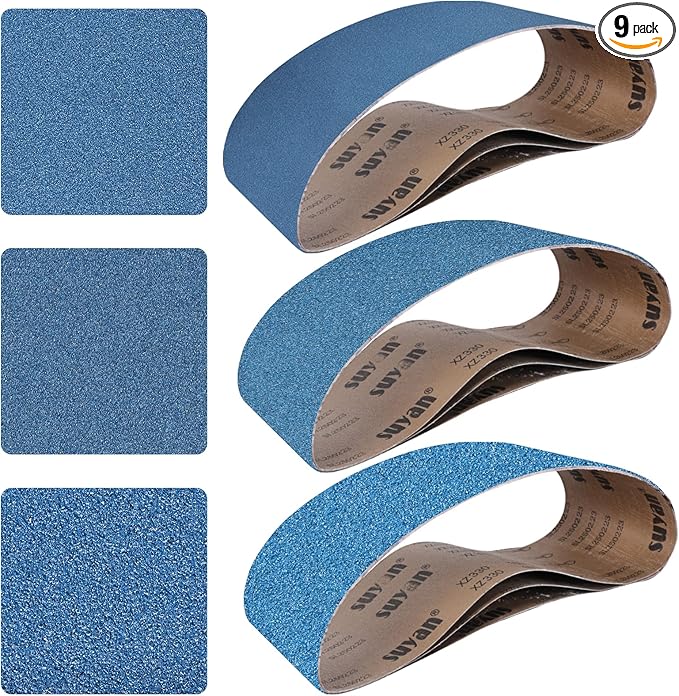 6x48 Inch Sanding Belts 9 Pcs 3 Grits Sizes (3 Each of 80/120/150 Grits) Heavy Duty Belt Sander Zirconia Belt Sander Paper for Wood, Metal, Stainless Steel, Cars, and Furniture