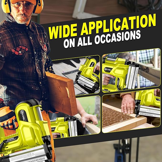 SILVEL 2" Cordless Brad Nailer, 2-in-1 21V Electric Brad Nailer with 2 * 2.0Ah Battery, 1000pcs Nails, 18GA Staples, Adjustable Depth for Woodworking, Home Improvement, Green