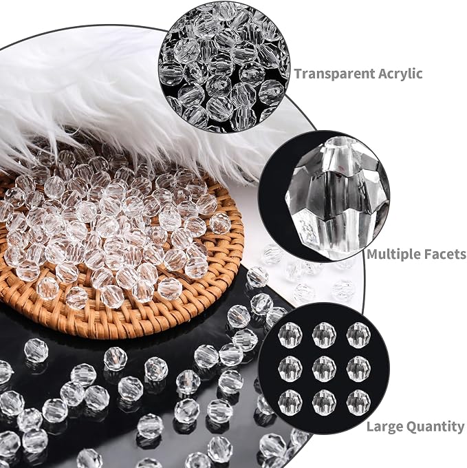 BONNY BOXX 2000pcs 4mm Acrylic Faceted Round Crystal Beads Transparent White - Image 2
