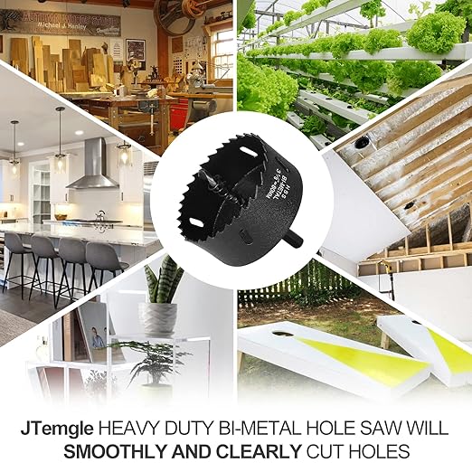 3-1/8 Inch Hole Saw with 3/8" Triangle Shank Quick Change Arbor, JTemgle Bi-Metal Hole Saw Heavy Duty Hole Cutting Tool for Cornhole Boards, Recessed Lights, Wood, Plastic, Drywall & Soft Metal