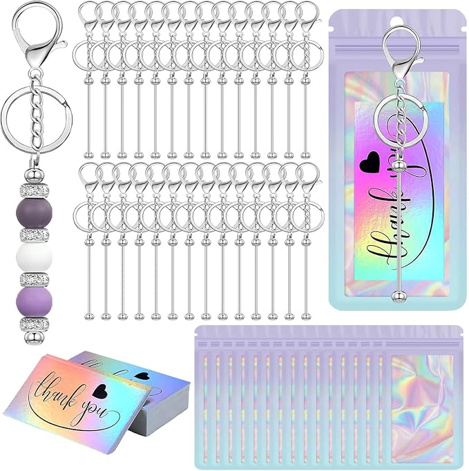 42/84/126 Pcs Beadable Keychain Bars Bulk Blank DIY Beaded Keychain Making by Unknown