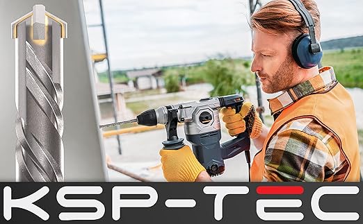 KSP-TEC® | Carbide - Cross Tipped SDS-Plus Rotary Hammer Drill and Chisle Bit Set with Storage Case for Masonry, Concrete, Brick, Stone