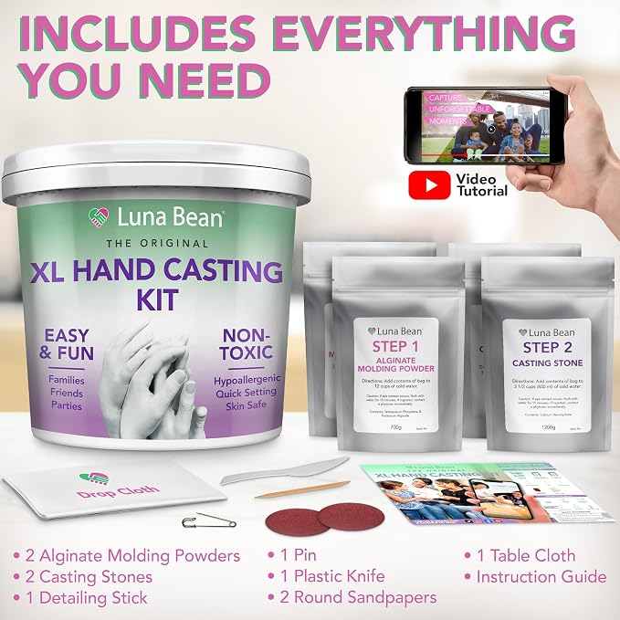 Luna Bean XL Family Hand Casting Kit – Extra Large Hand Mold Kit - Image 6