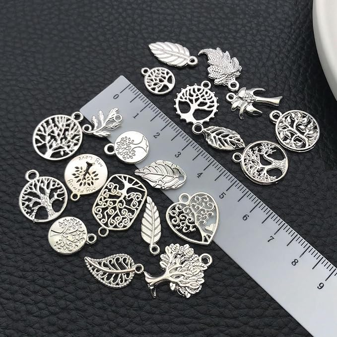 WOCRAFT 60pcs Bright Silver Tree Leaf Charms Bracelet Charms - Image 4