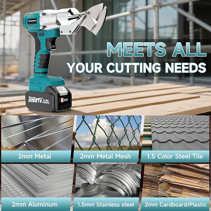 Cordless Sheet Metal Cutter, Metal Cutting Shears with 2×4.0Ah Battery, 360° Pivoting Head Brushless Variable Speed Electric Metal Shears Tool for Cutting Stainless Steel & Iron & Cardboard