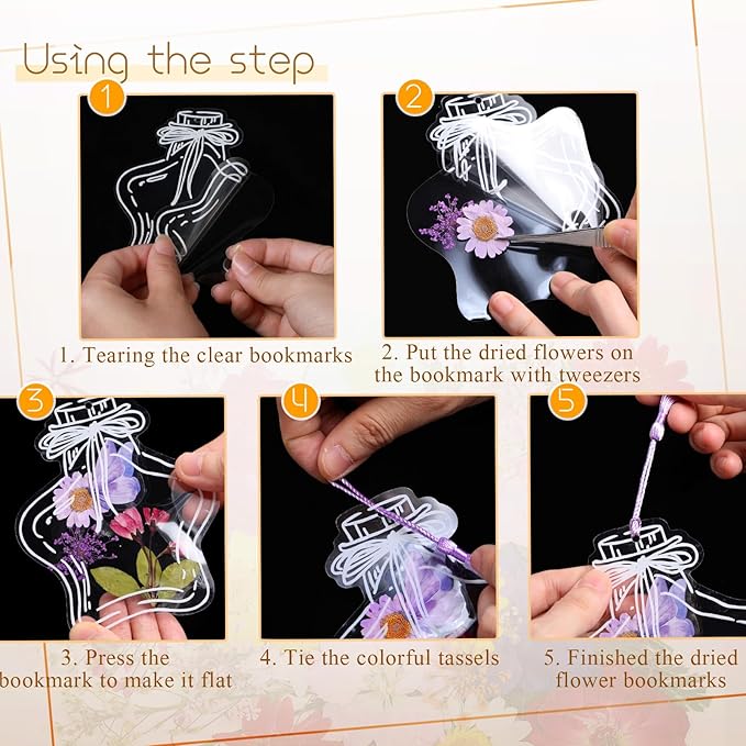 TaoBary 91 Pcs DIY Handmade Transparent Dried Flower Bookmark Set Include - Image 3